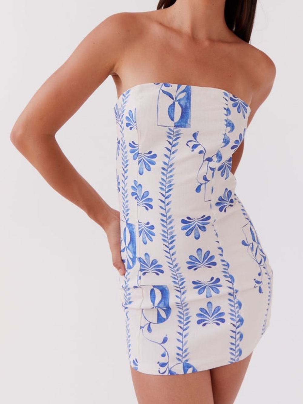 Peppermayo Exclusive Freya Linen Tube Strapless Dress - Floral Wave Linen Cotton